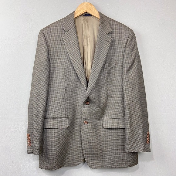 Ralph‎ Lauren Blazer Size 42R Houndstooth Tweed Silk Wool Blend Tailored Dadcore - Picture 1 of 13